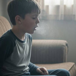 A child coughing up dusty air