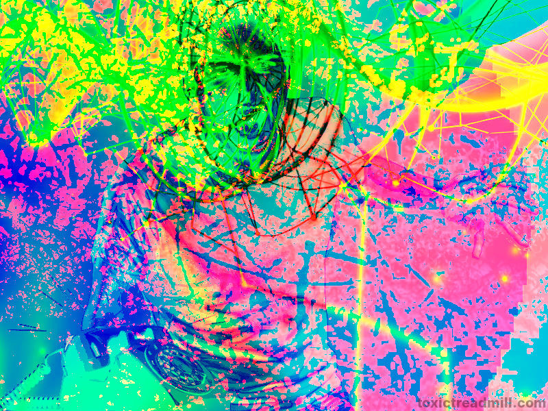A brightly coloured image of a telephone ringing and a man screaming