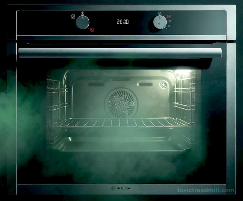 An under counter oven with faint cloud of toxic green gas